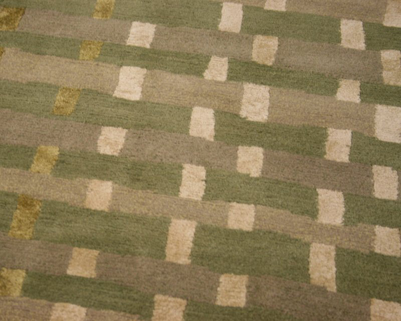 Rag Striped Area Rug in Beige/Green/Gray, Rectangle 3' x 5'