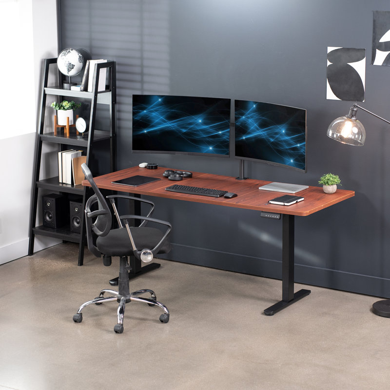 Adjustable Height Steel Standing Desk, Dark Walnut/Black