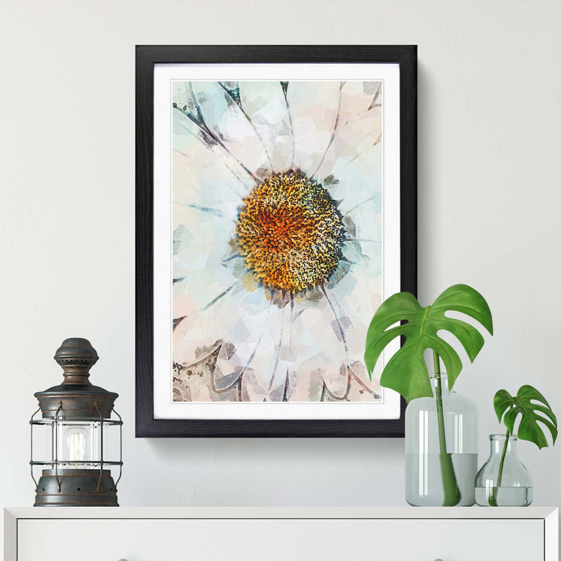 A White Daisy in Abstract - Picture Frame Painting Print, Black Framed, 36cm H x 27cm W x 2cm D