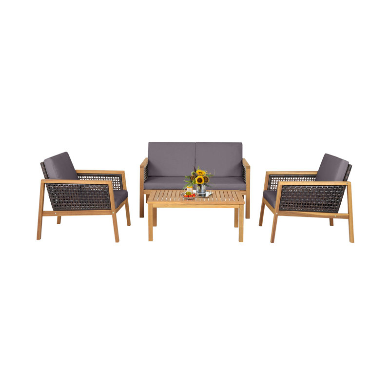 Acacia 4 - Person Patio Conversation Set with Cushions, Gray