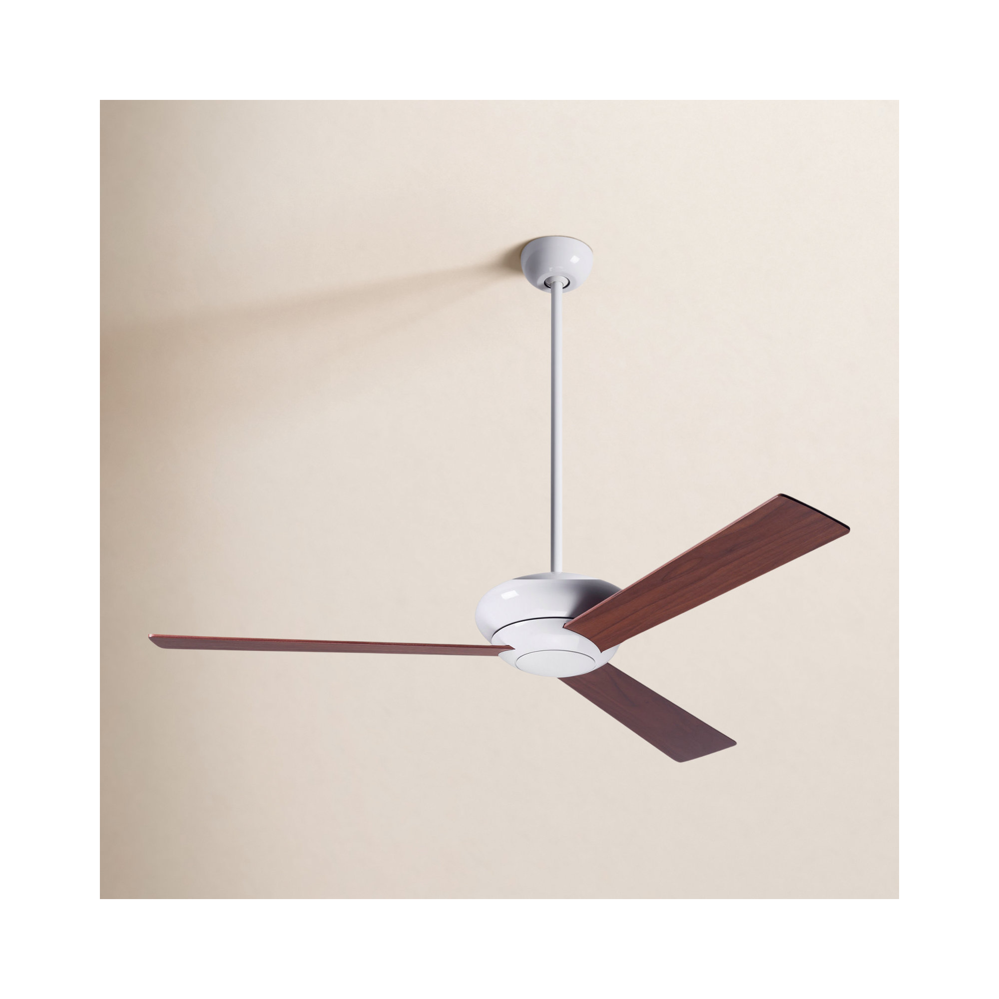52'' 3 Blade Ceiling Fan, Gloss White, Handheld Remote Control (2-wire), Mahogany