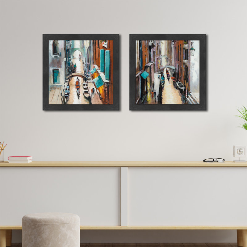 Canal View - ensemble de 2 peintures encadrées
