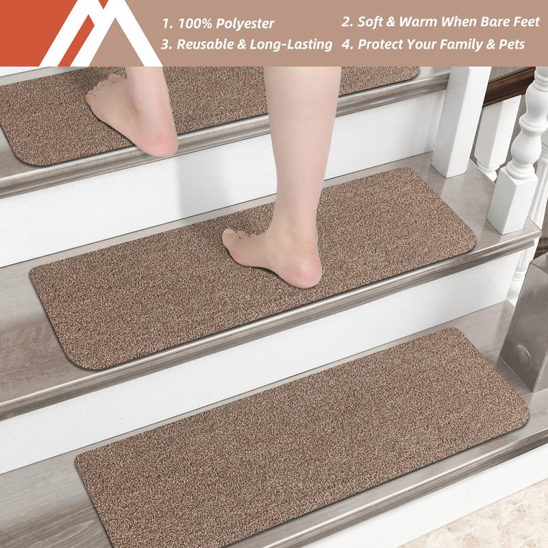 Tapis d'escalier antidérapants 15Pcs, Beige, Runner 9" x 2'4", 15