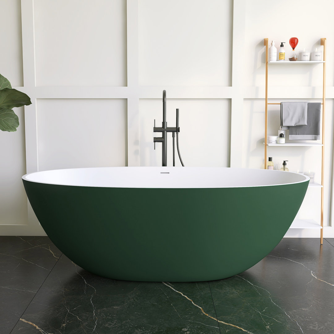 65" x 30" Freestanding Tub  Solid Surface Stone Resin Soaking Bathtub Lasaideal 