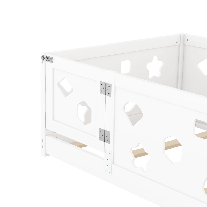 Lit simple au sol en bois massif pour - Focused, taille blanche avec garde-corps avancé