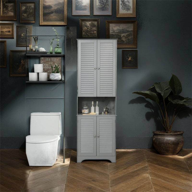 Armoire de salle de bain autoportante en panneau de fibres à densité moyenne Malary, Gris