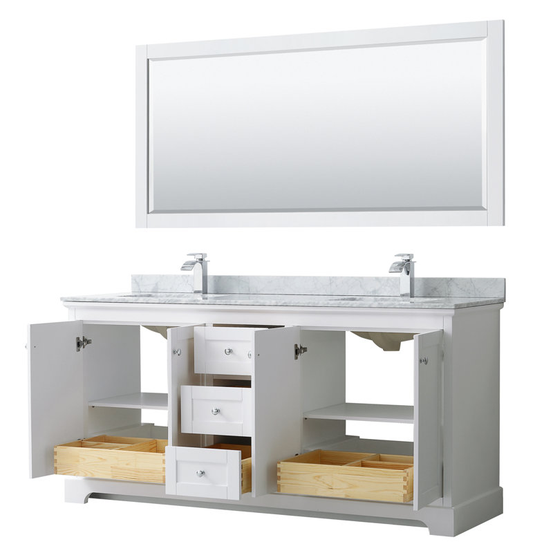 Avery 72 " W Freestanding Standard Free Standing Single Double Vanity Bathroom Vanity With Stone Top with Mirror, White