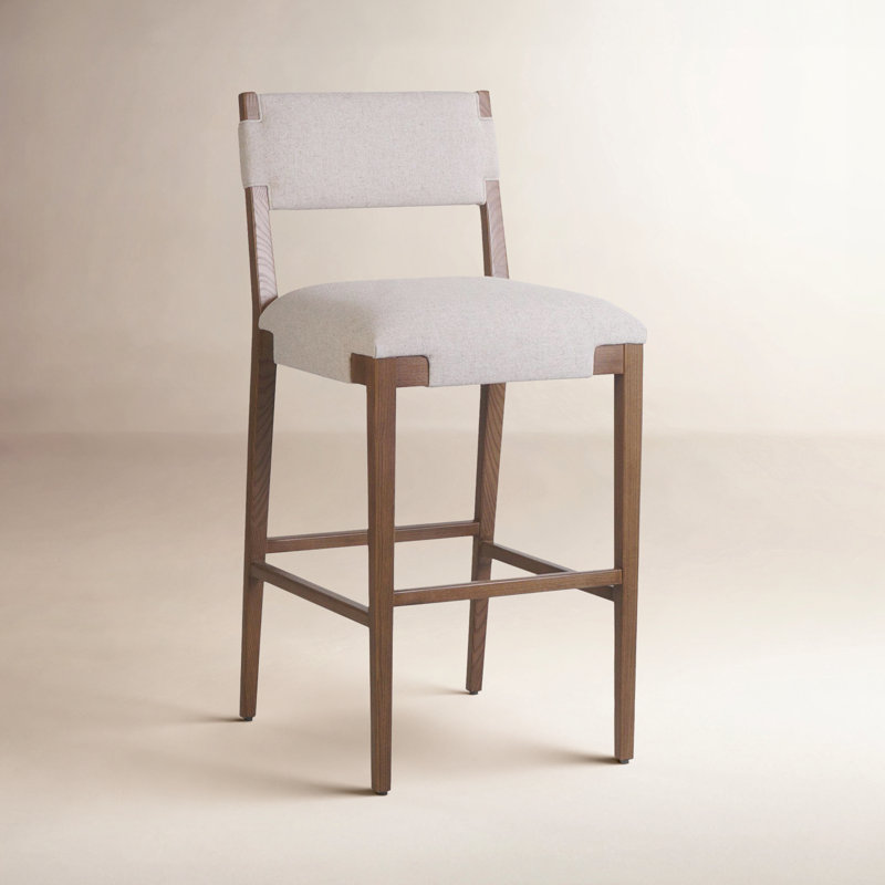 Tabouret Bilbrey, Brun, Mélange de lin crème, Tabouret de bar (siège d'une hauteur de 31,26 po)