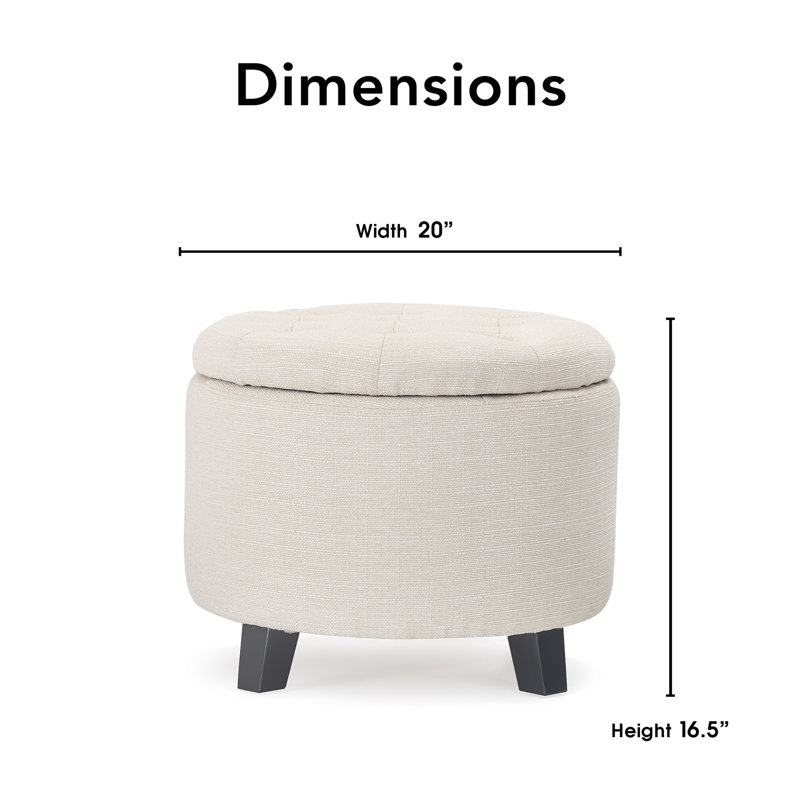 Ivory Tufted Round Storage Ottoman with Lift-Off Lid