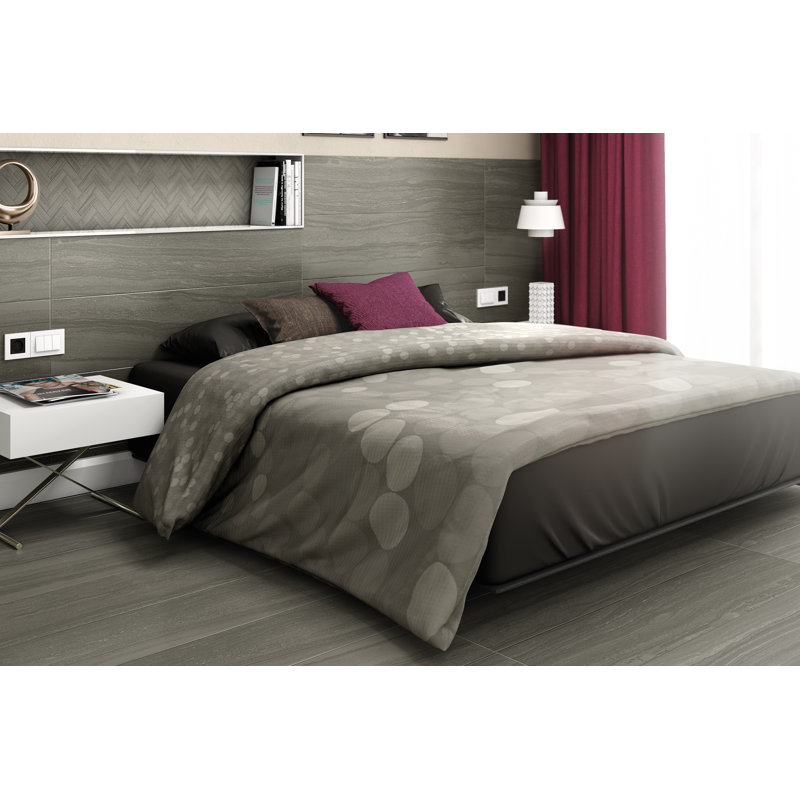 Highland 12" x 24" Porcelain Stone Look Wall & Floor Tile, Dark Gray/Beige