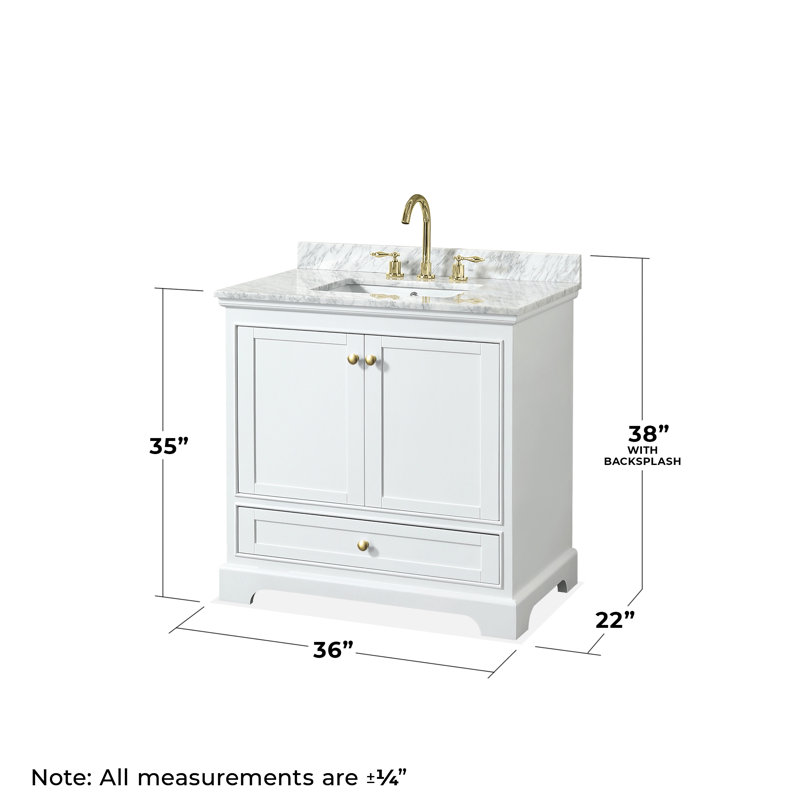 Deborah 36'' Single Bathroom Vanity with Marble Top, White, Brushed Gold