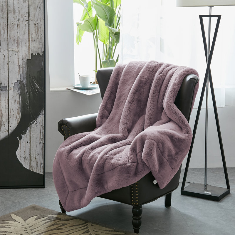 Jeté lourd en fausse fourrure, L 60 po x L 80 po, Bois rose