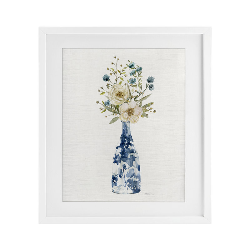 «Chinoiserie Blooms White Flowers», reproduction encadrée sous verre, design par Carol Robinson, H 16 po x l 13 po