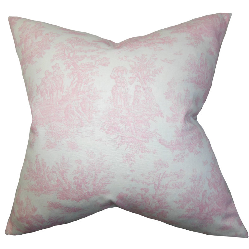 Toile Cotton Reversible Throw Pillow, Down Blend, Baby Pink, 18" H x 18" W