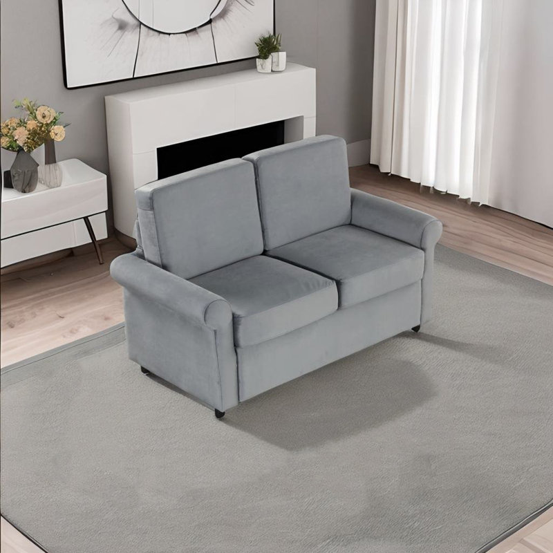 Canapé-lit en velours de 57,4 po Adrianno, Velours gris
