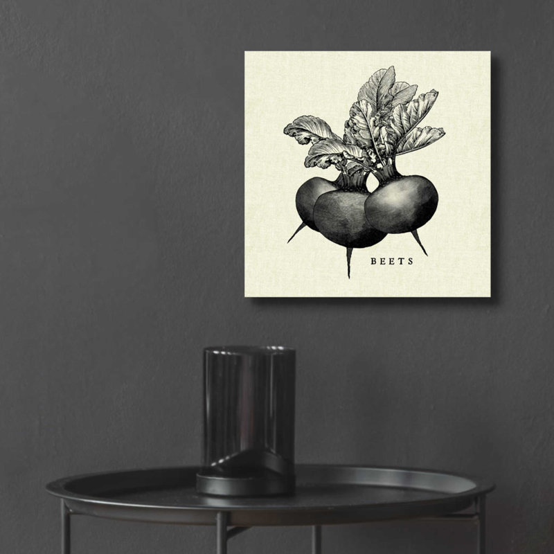 " Linen Vegetable BW Sketch Beets " by Studio Mousseau, 12" H x 12" W x 0.13" D