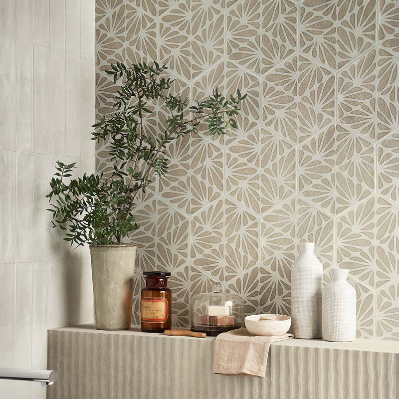 Carrelage en porcelaine à motif hexagonal fait à la main 9x10, Beige