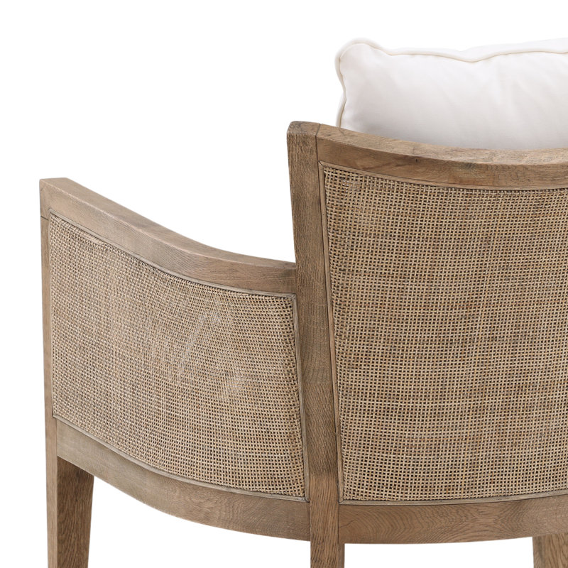 Lily Performance Fabric Upholstered Oak Armchair w/ Rattan Accents