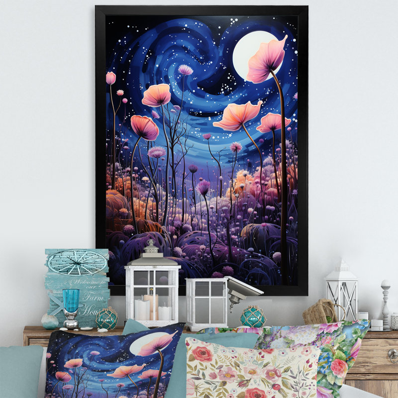 «Nightly Enchanted Wilderness I», reproduction d'art sur toile, Cadre simple noir, H 32 po x l 16 po x P 1 po