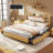 Revan Ebern Designs Bed Frame With Headboard, Platform Bed Frame With 4 Storage Drawers & Hidden Storage, Bookcase Bed Frame With Charging Station-170167246-173747421