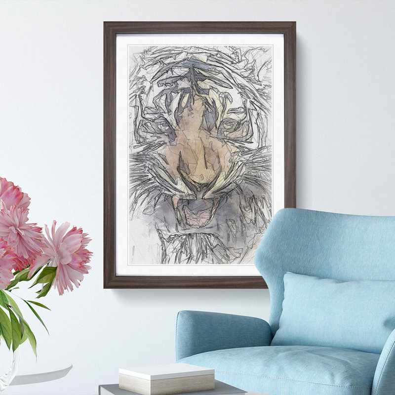 Prowling Tiger in Abstract - Framed Print, 76cm H x 50cm W x 2cm D, Walnut