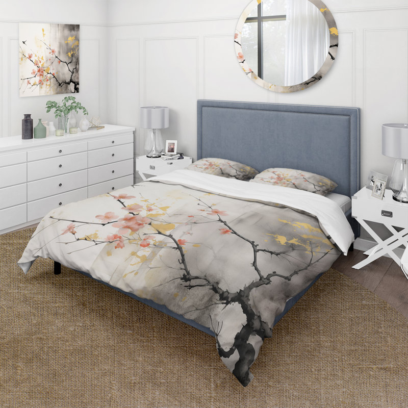 Ensemble de housse de couette Asian Art Sumi Blossom I Bedding, Housse de couette pour très grand lit et 2 très