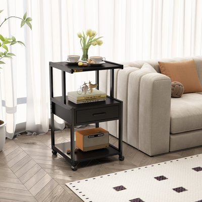 Rolling Printer Stand with Drawer & Storage Shelves, Sturdy Mobile Home Office Workstation for Adults