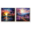 Palmiers - pointillisme coloré - ensemble de 2 collages carrés de paysages abstraits-1786779841-1786779844