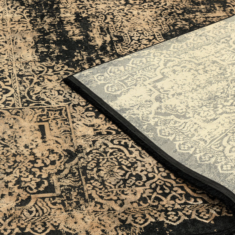 Ahadzi Shinny Medallion Black/Gold Rug, Rectangle 120 x 170cm
