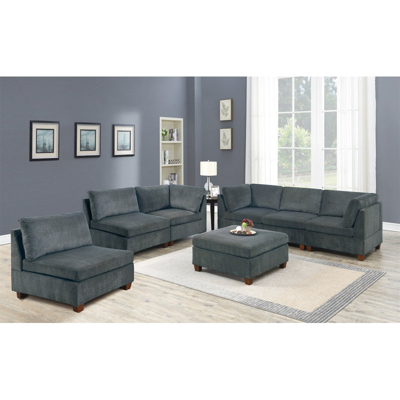 Ensemble modulaire modulaire de 7 pièces avec revêtement en chenille, design polyvalent pour le confort et le style dans tout espace de vie.