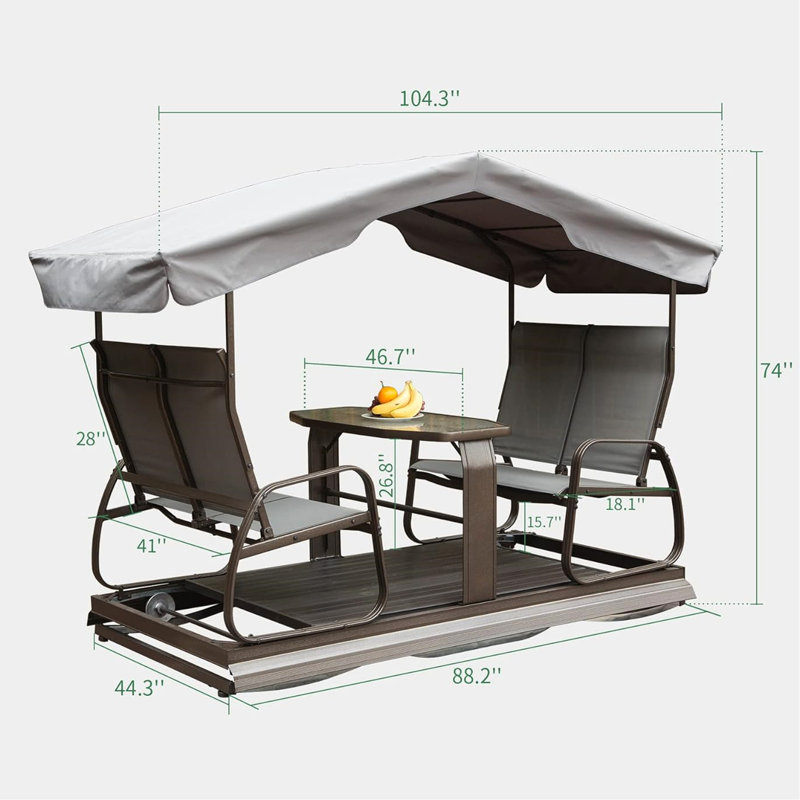 4 balançoires de patio avec auvent et fabrication - Fauteuil oscillant avec cadre en aluminium