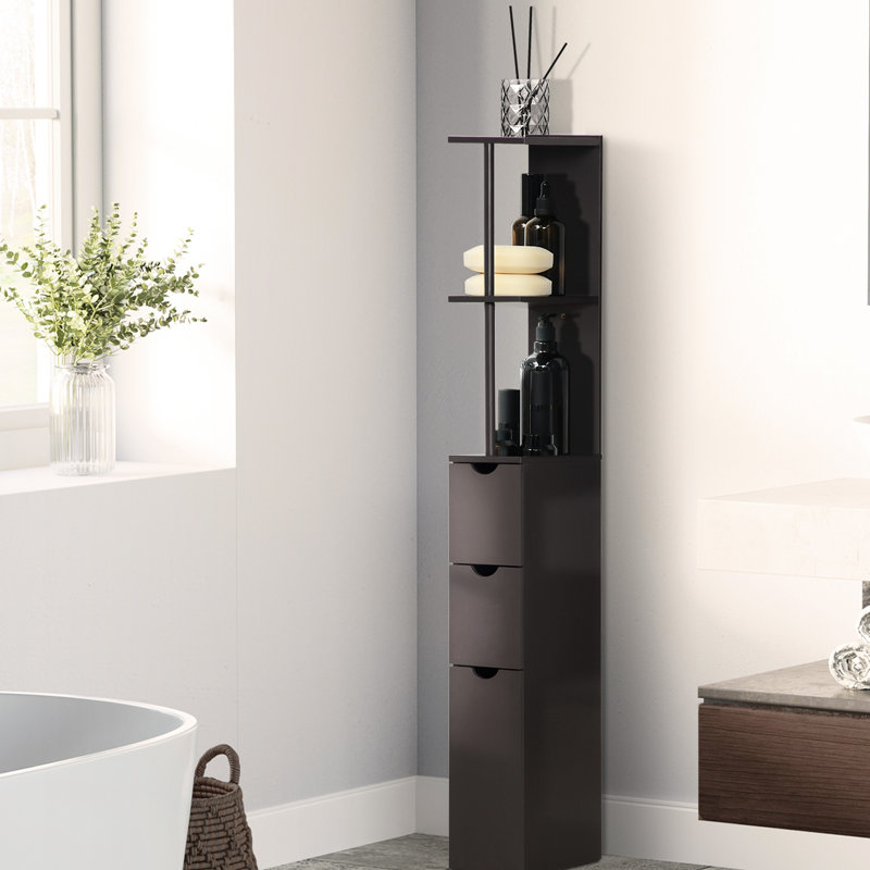 Armoire de salle de bain pour salle de bain 54 po, autoportante avec 2 tablettes et tiroirs, organisateur étroit peu encombrant, tour de rangement brune,