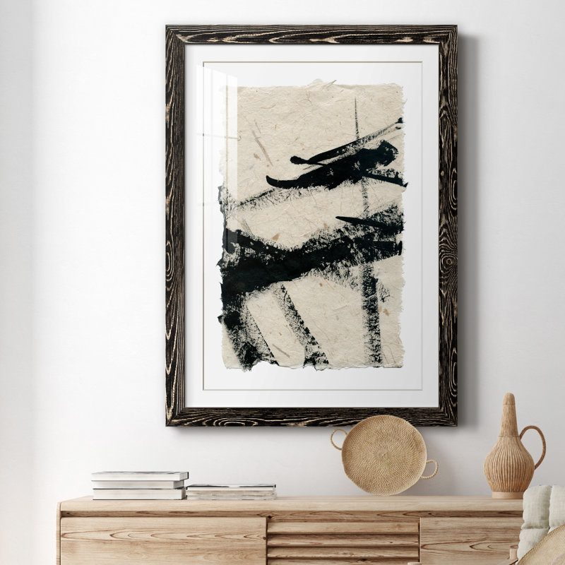 Lignes croisées II - peinture encadrée, Papier encadré noir, H 44 po x l 31 po x P 1 po