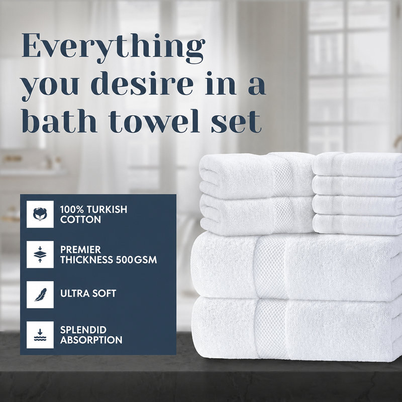 10 Piece Luxury White Towel Bale Set 100% Pure Cotton