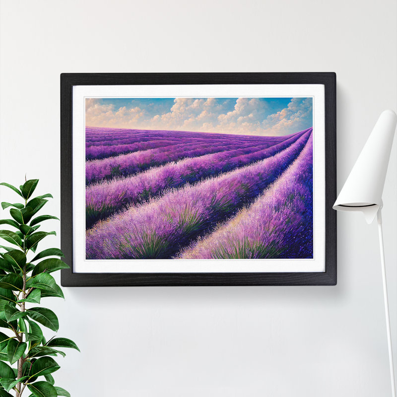 XH1022-7118X Precious Lavender Flower Field - Single Picture Frame Print, Black, 46cm H x 64cm W