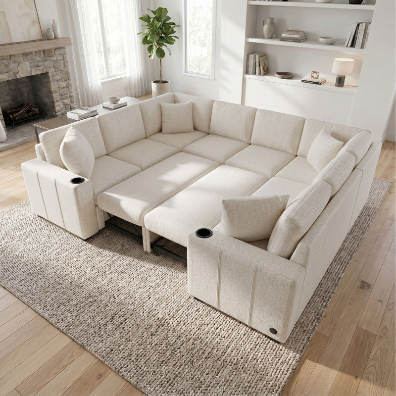 Canapé-lit modulaire en U 108,7 po Chenille, Beige