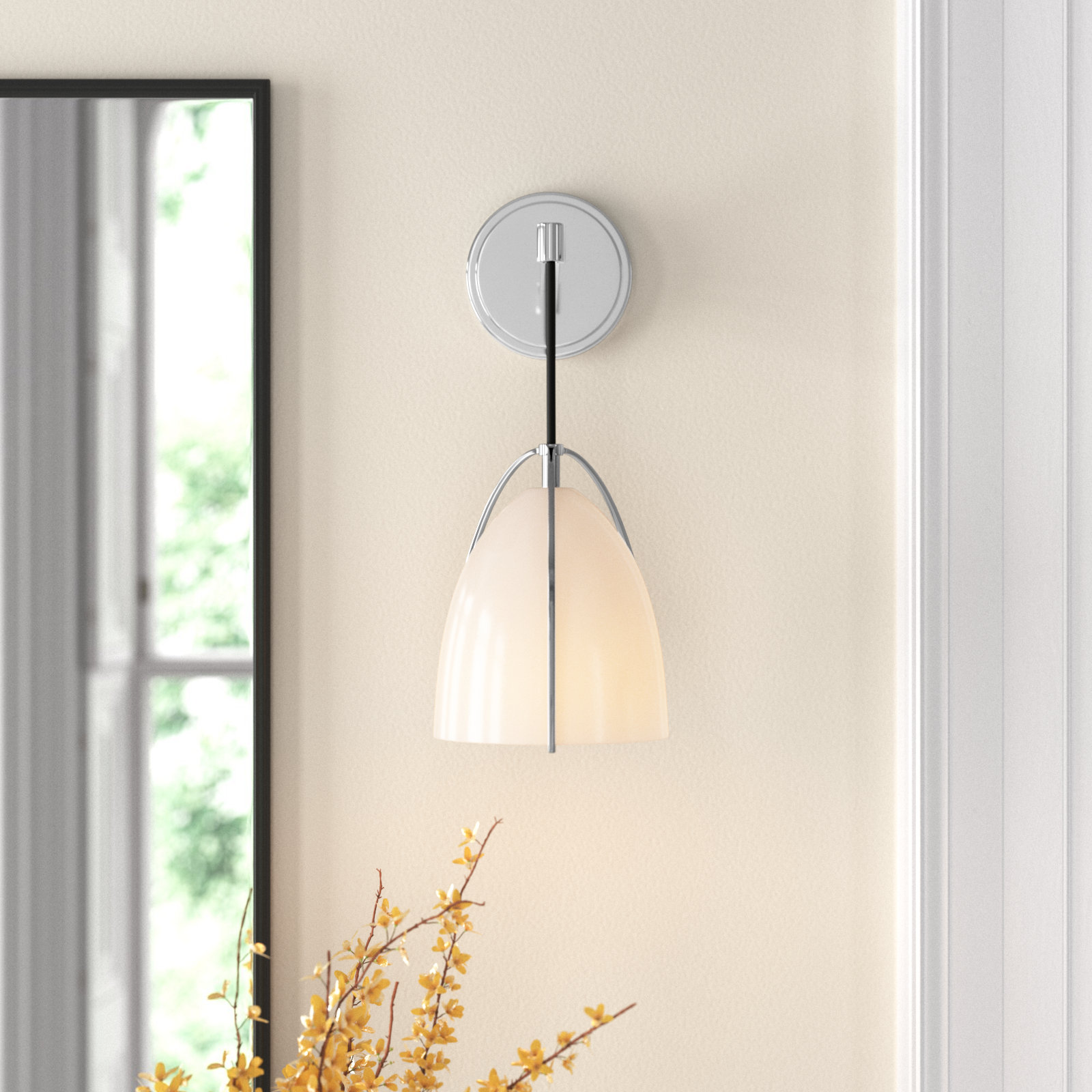 Nikki Single Dimmable Bath Sconce, Chrome, No, Steel Matte White