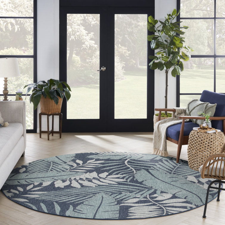 Rectangle Alduina Floral Polypropylene Indoor/Outdoor Area Rug in Blue/White