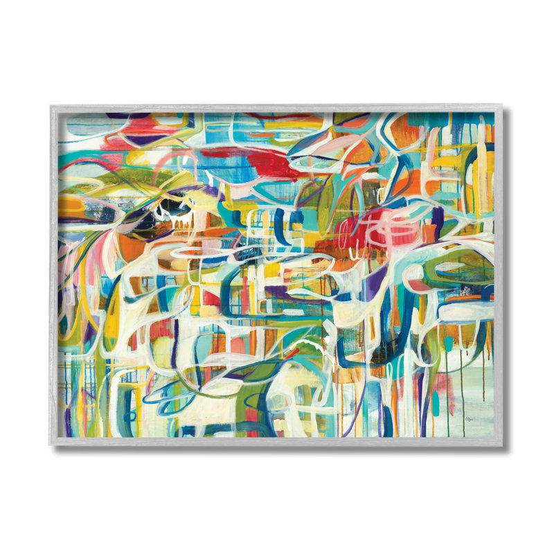 «Bright Complex Curved Abstractions», formes bleues et vertes - impression, H 16 po x l 20 po, Estampe numérique Farmhouse