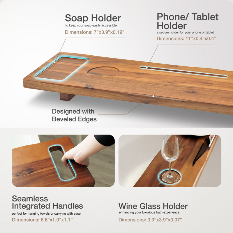 Premium 39 inch Solid Wood Bathtub Tray - Large & Thick Bath Tub Tray - Solid Acacia Wood Bath Tray For Tub, Acacia
