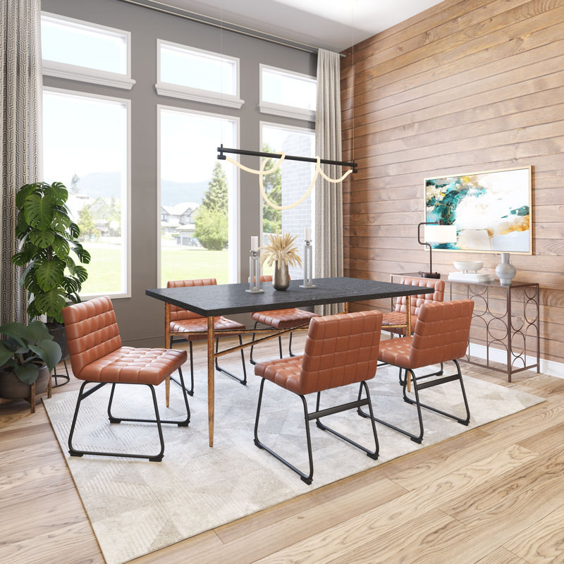 Pago Brown Faux Leather Upholstered Dining Chairs with Metal Frame