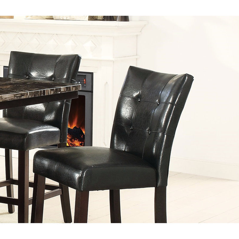 Chaise de salle à manger à hauteur de comptoir 2 pièces, similicuir noir, assise coussinée, structure en bois, chaises de style moderne avec