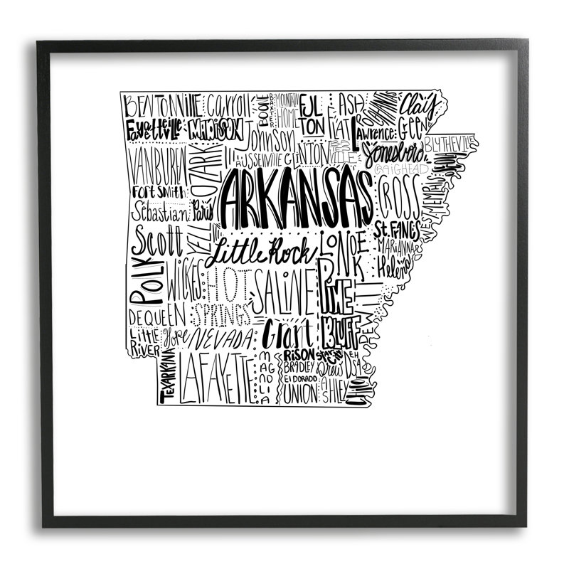 Art mural personnalisé de l'Arkansas State cmw-042, Oui, Giclée encadrée noir minuit, H 17 po x l 17 po