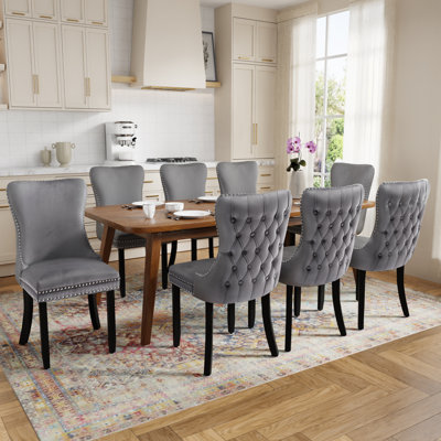 Velvet Upholstered Wing Back Dining Chairs Side Chairs (Set of 8)