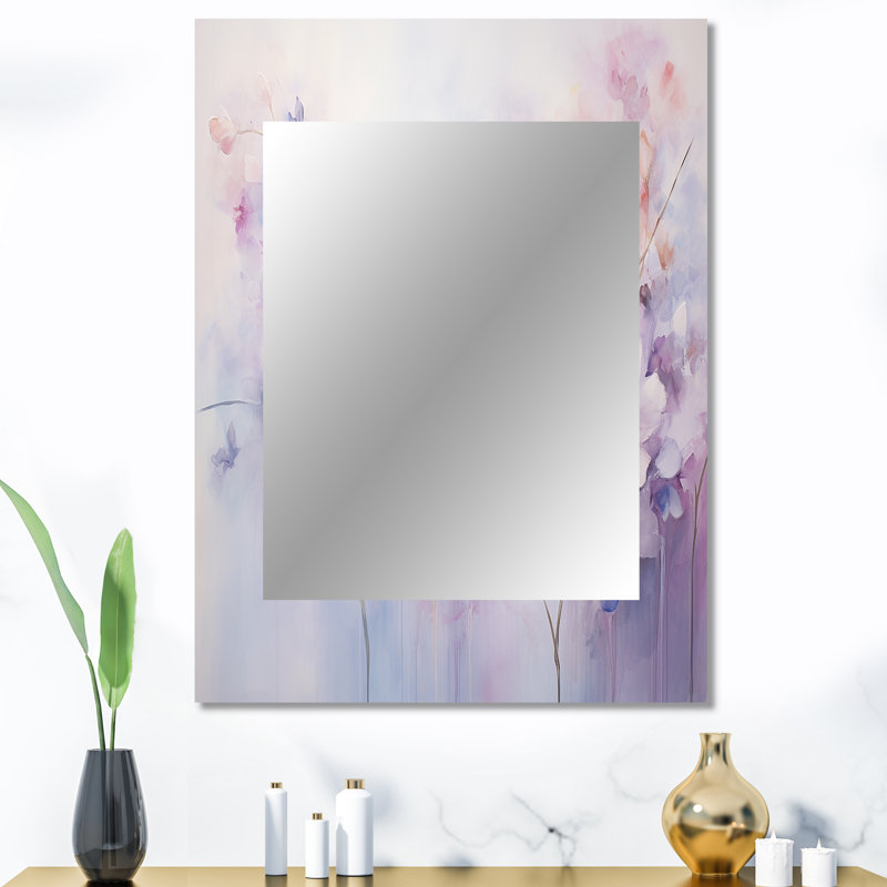 «Purple Dreamy Florals I - Botanicals», miroir décoratif mauve, impression sur métal, 40 po x 30 po