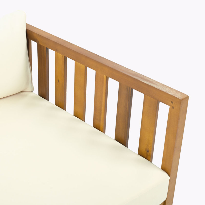 Canapé d'extérieur en bois massif pour patio, Beige, Teck