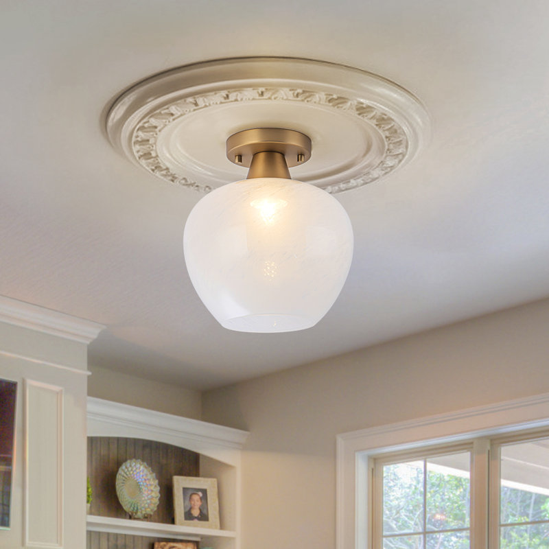 Single Light Frosted Glass Semi Flush Mount, Clear, Transparent Glass