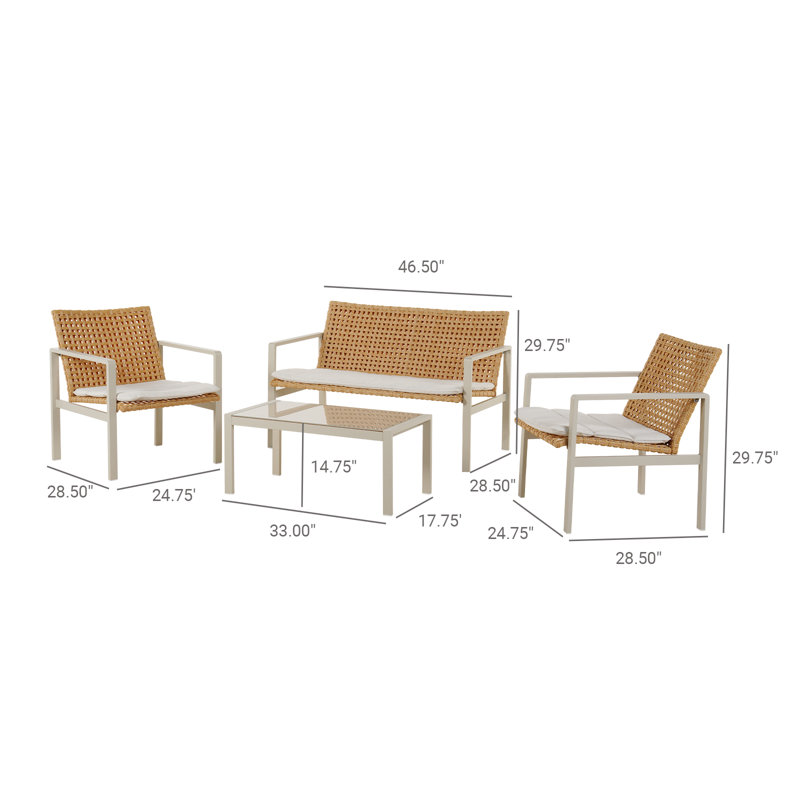 Outdoor 4-piece Seating Group With All-weather Wicker And Cushion