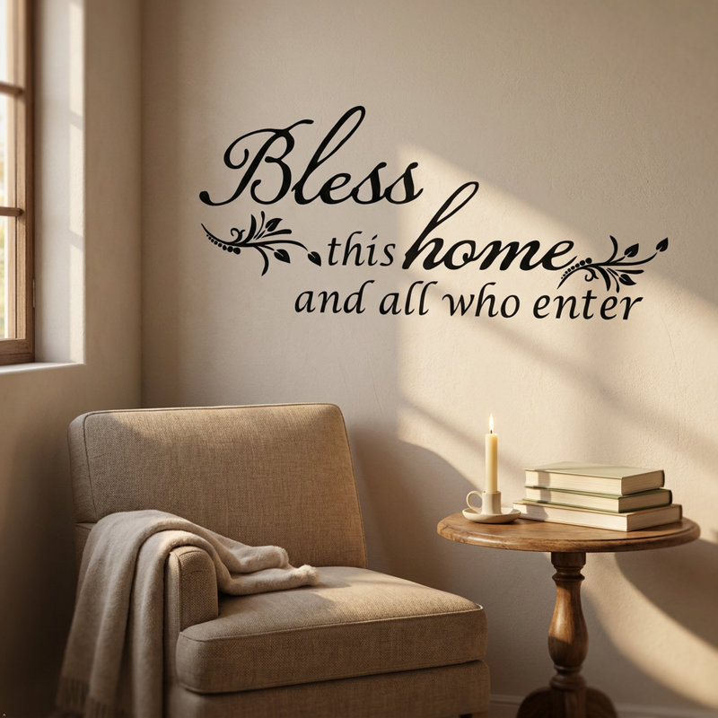 Décalcomanie murale «Bless this home and all qui entre» , H 10 po x l 22 po, Mauve