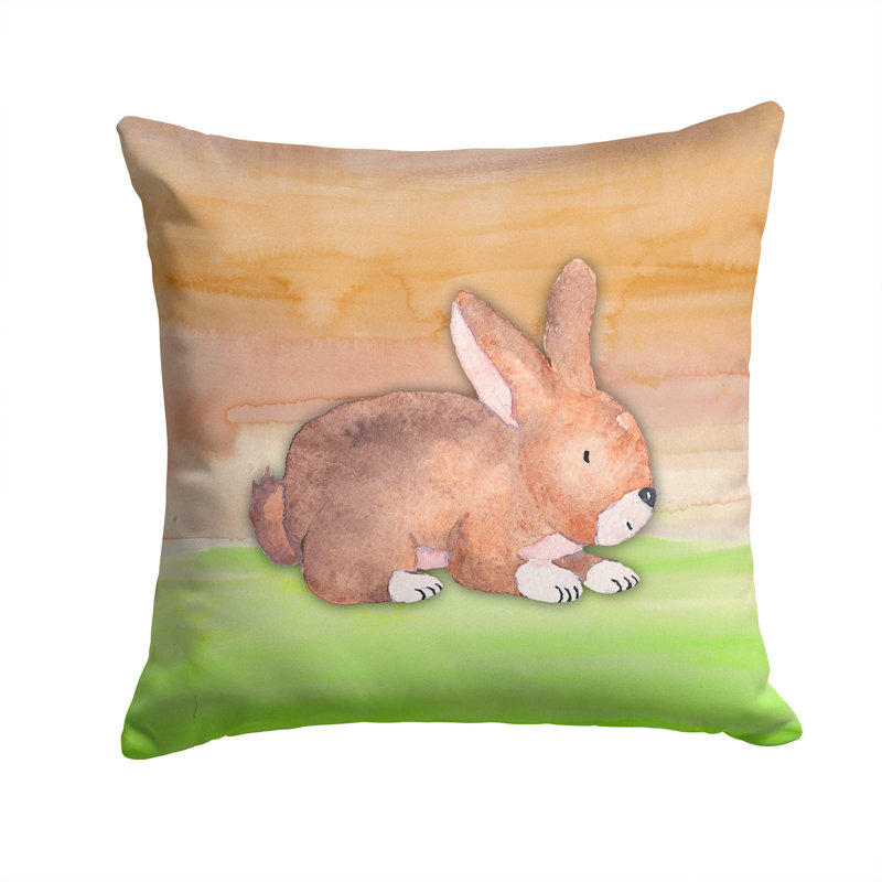 Coussin décoratif intérieur/extérieur aquarelle de lapin, 14 po x 14 po